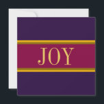 JOY Festive Colourful Burgundy Red Purple Stripes Holiday Card<br><div class="desc">This chic holiday season design features festive golden yellow and brown pinstripes highlighting modern "JOY" text inside a wide burgundy red centre stripe adjoined by deep purple outer stripes.</div>