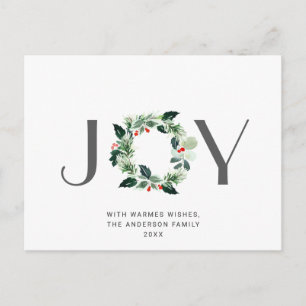 JOY Festive Holly Berry Christmas Greeting Holiday Postcard