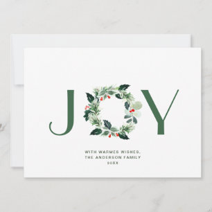 JOY Festive Holly Berry Wreath Christmas Greeting Holiday Card