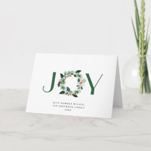 JOY Festive Holly Berry Wreath Christmas Greeting Holiday Card