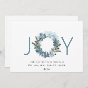 JOY Festive Holly Berry Wreath Christmas Greeting Holiday Card