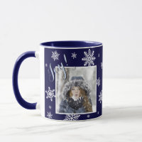 Joy! Festive White Snowflake Photo Frame Navy Blue