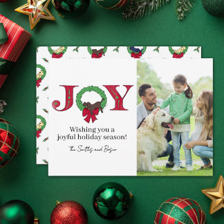 Joy Festive Wreath Sleepy Puppy Cute Simple Holiday Card