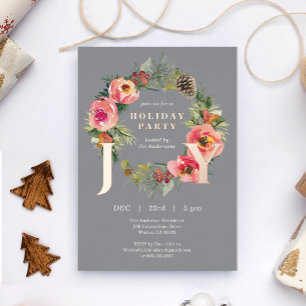 Joy Floral Wreath Gray Christmas Party