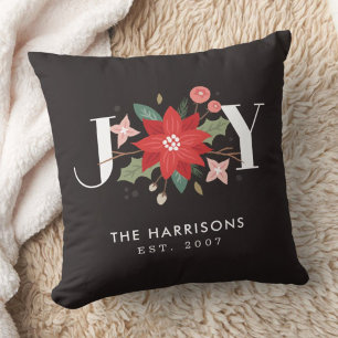 Joy Flourish Custom Floral Holiday Pillow - Black
