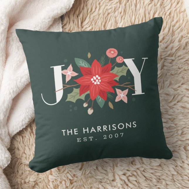 Joy Flourish Custom Floral Holiday Pillow - Green (Creator Uploaded)