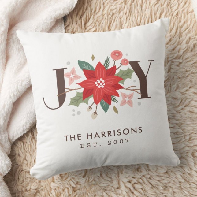 Joy Flourish Custom Floral Holiday Pillow - White (Creator Uploaded)