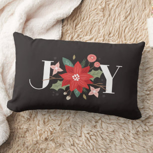 Joy Flourish Floral Holiday Lumbar Pillow - Black