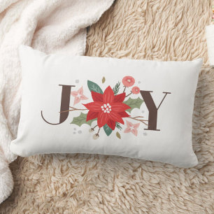 Joy Flourish Floral Holiday Lumbar Pillow - White