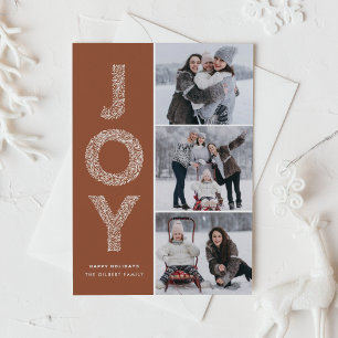 JOY Foliage Lettering Terracotta Photo Collage Holiday Card