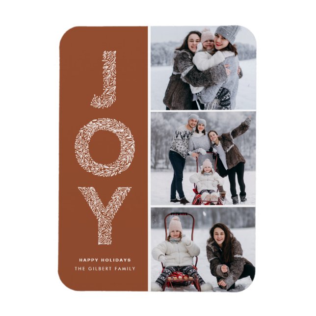 JOY Foliage Lettering Terracotta Photo Collage Magnet (Vertical)