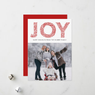 JOY Foliage Typography Red Christmas Photo Holiday Card