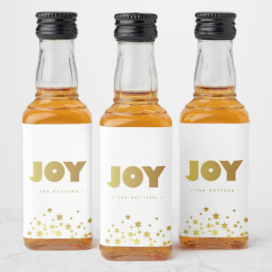 Joy   Fun Christmas White & Gold Mini Liquor Bottle Label