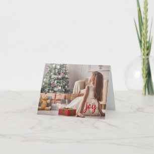 Joy, Girl Sitting by Christmas Tree Holiday Card