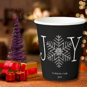 Joy Glittery Snowflake Holidays Family Gatherings Paper Cups
