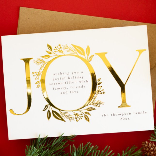 Joy Gold Foil Foliage Berry Wreath Photo White (Creator Uploaded)