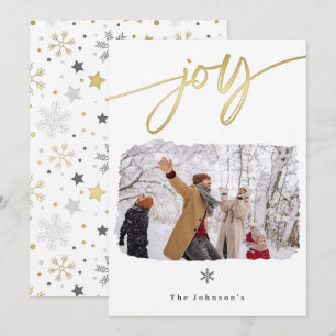 Joy Gold Minimalist Snowflake Photo Christmas Card