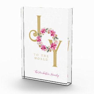 Joy Gold Pink Holiday Poinsettia Wreath MH26 Photo Block