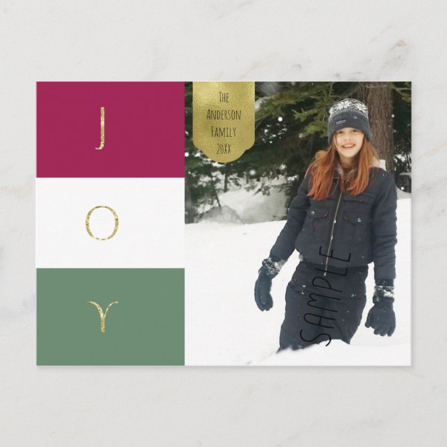 JOY Gold Sparkle Colour block Holiday Photo (Front)