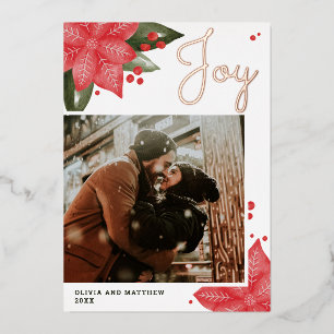 Joy. Gold watercolor Christmas red floral photo