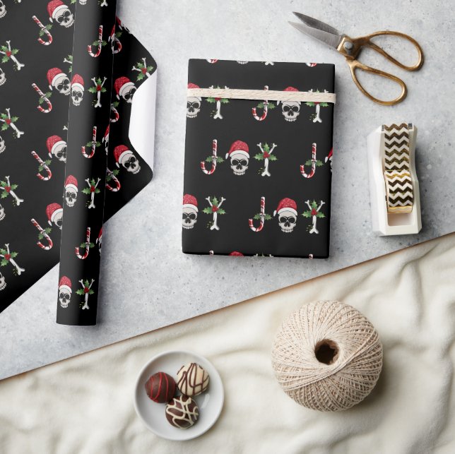 Joy Gothic Skull Holly Christmas Holiday Wrapping  Paper (Crafts)