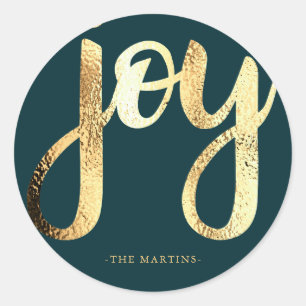 Joy Green and Gold Typography Christmas Sticker