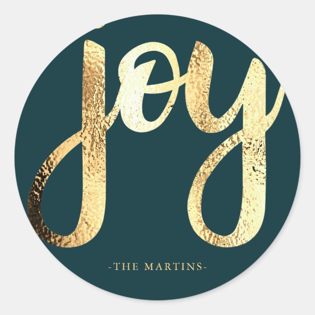 Joy Green and Gold Typography Christmas Sticker (Front)