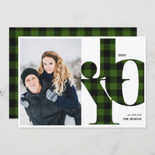 Joy Green Buffalo Plaid Photo Holiday Invitation