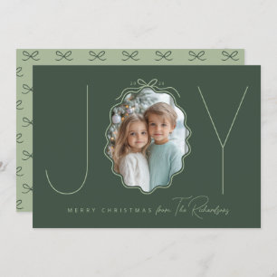 JOY Green Simple Bow Photo Christmas Holiday Card