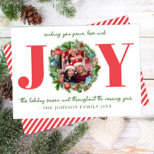 JOY Greenery Watercolor Christmas Photo Card