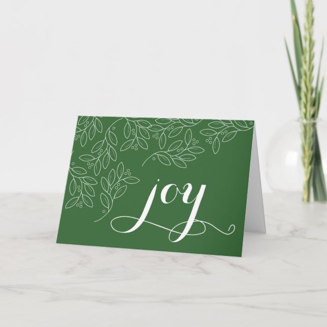 Joy, Hand Drawn Leaves Christmas Greeting Holiday Card (Front)