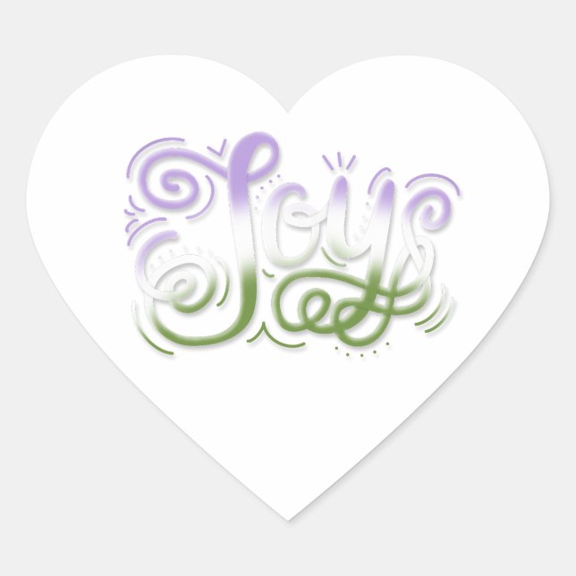 Joy Hand Lettering Genderqueer Pride Green Purple  Heart Sticker (Front)