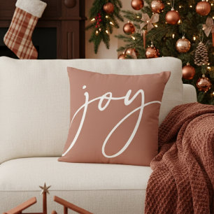 Joy Handwritten Script Terracotta Holiday Cushion