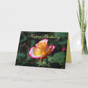 Joy Happy Birthday Red, Yellow and White Rose Card