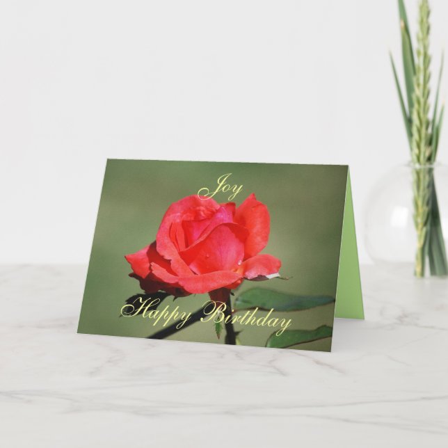 Joy Happy Birthday Scarlet Rose Card (Front)