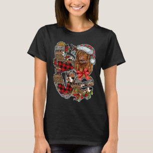 Joy Highland Cow Animals Merry Xmas Womens Christm T-Shirt