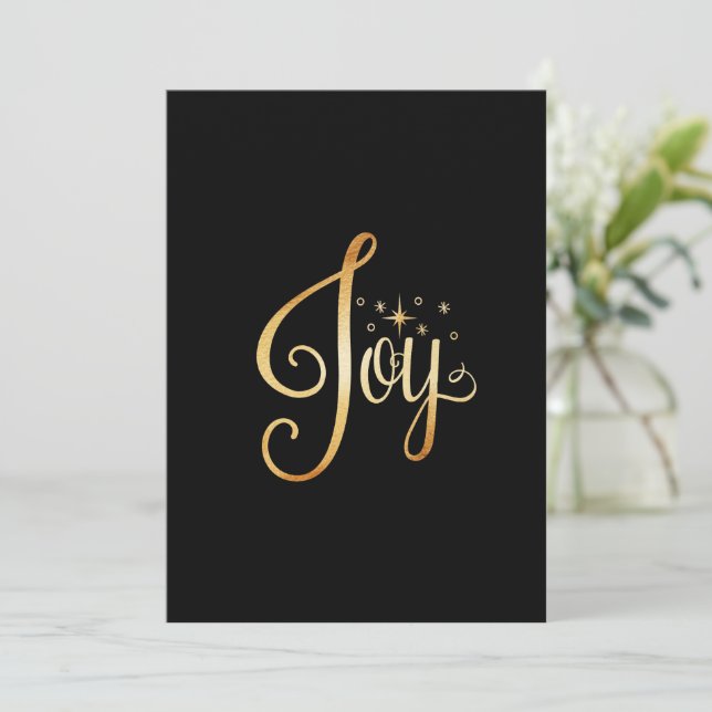 Joy Holiday Black Gold  Personalised Elegant Card (Standing Front)