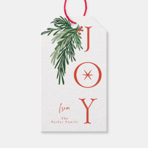 Joy Holiday Gift Tag Watercolor Pine Christmas