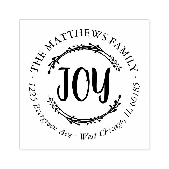 Joy Holiday Round Return Address Stamp (Imprint)