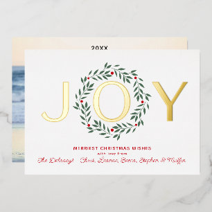 JOY Holiday Wreath One Photo Foil Card