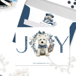 JOY, Holiday Wreath With Cute Puppy, Christmas Card