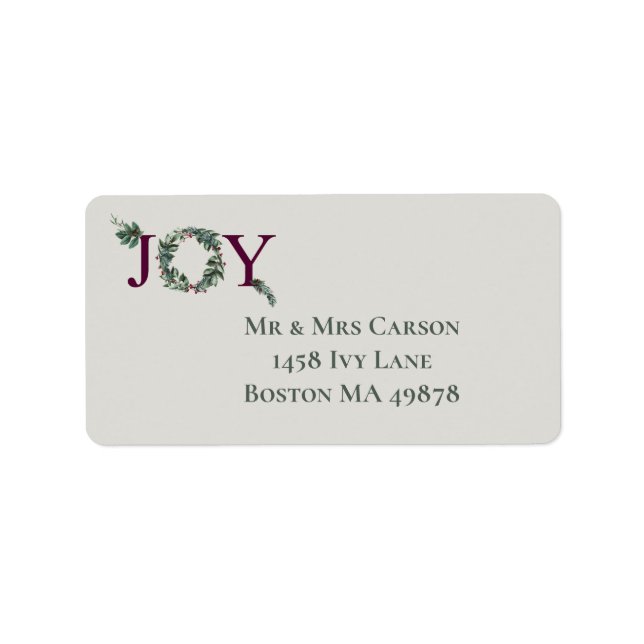 Joy Holidays Greeting Card Label (Front)
