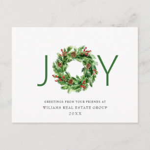 JOY Holly Berry Pine Christmas Wreath Corporate Postcard