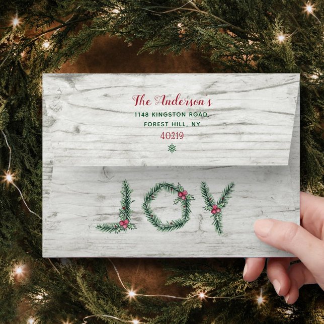 "Joy" Holly Branches Christmas Return Address Envelope (Creator Uploaded)