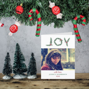 "Joy" Holly Branches Photo Christmas Holiday Card