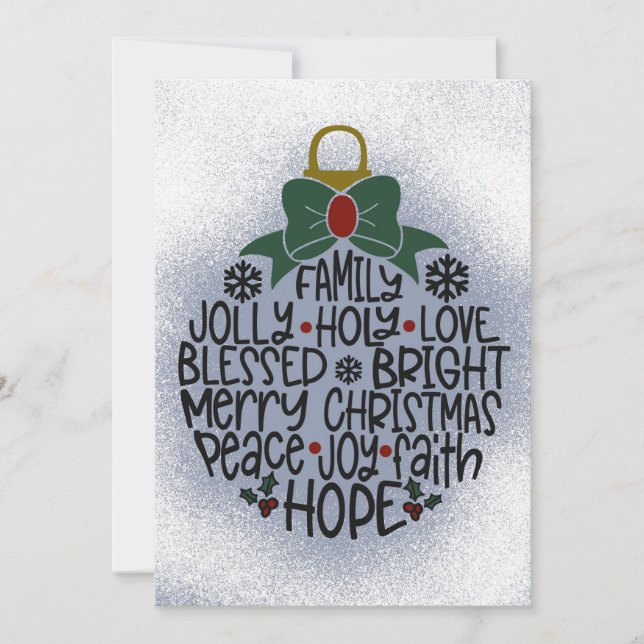 Joy, Holly Ornament Christmas or Holiday Card (Front)
