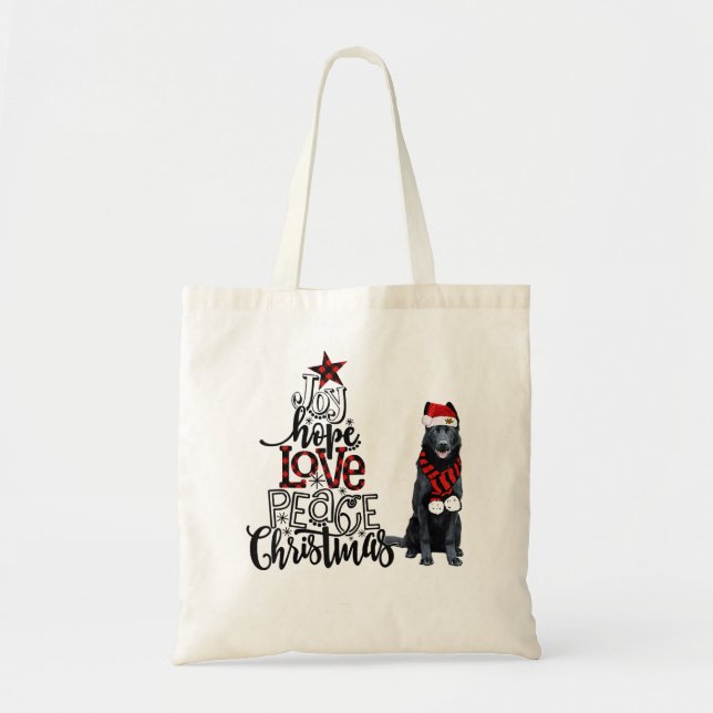 Joy Hope Love Peace Christmas Black German Shepher Tote Bag (Front)