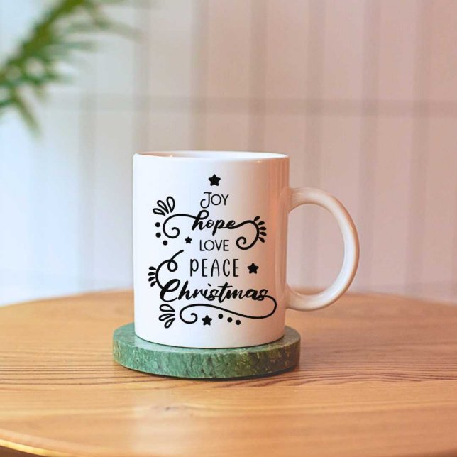 Joy Hope Love Peace Christmas Print Modern White Coffee Mug (Creator Uploaded)