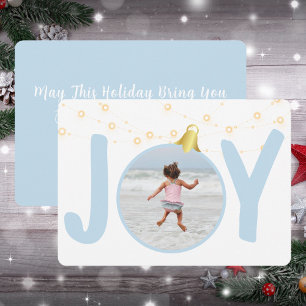 Joy In Baby Blue Single Photo Christmas Holiday Card