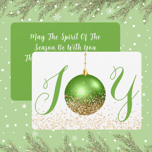 Joy In Green and Gold Look Glitter Christmas Holiday Card